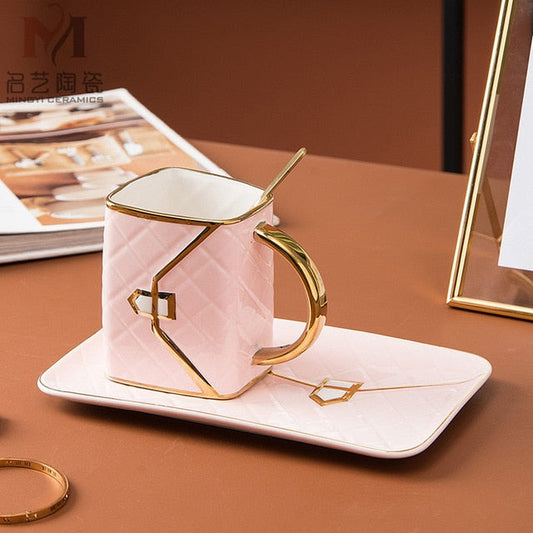 Keramische Kaffeetasse Untertasse Löffel Set