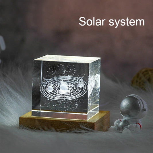 Sandsberg | 3D Galaxy Kristall Glas Würfel mit aufladbarem buntem Lichtbasis, für Geschenk & Wohnkultur