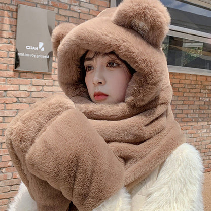 Sandsberg | 3-in-1 Cure Plüsch Bärenohren Wintermütze mit Schal & Handschuhen