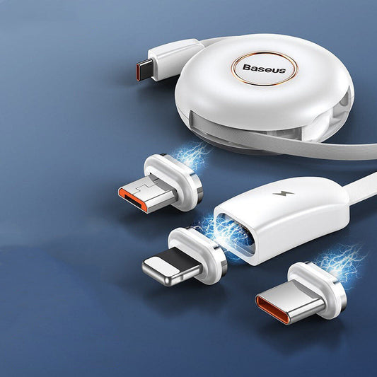 Sandsberg | 3-in-1 tragbares dehnbares USB-C Ladegerätkabel, mit magnetischen Anschlüssen (USB-C, Lightning & Micro), für Telefon, Tablet & mehr