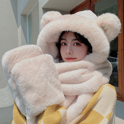 Sandsberg | 3-in-1 Cure Plüsch Bärenohren Wintermütze mit Schal & Handschuhen