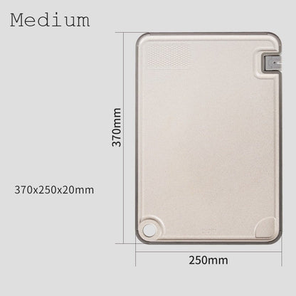 Sandsberg | Schneidebrett mit integriertem Messerschärfer, Knoblauchreibe, Saftauffang und rutschfester Unterseite, für Fleisch, Gemüse, Käse