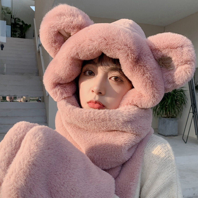 Sandsberg | 3-in-1 Cure Plüsch Bärenohren Wintermütze mit Schal & Handschuhen