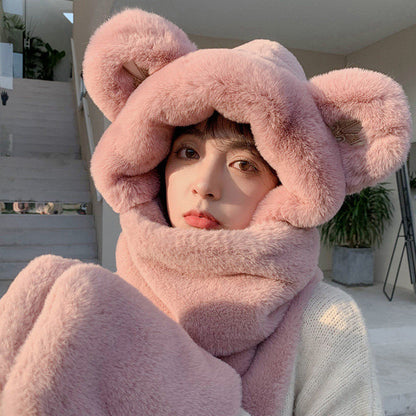 Sandsberg | 3-in-1 Cure Plüsch Bärenohren Wintermütze mit Schal & Handschuhen