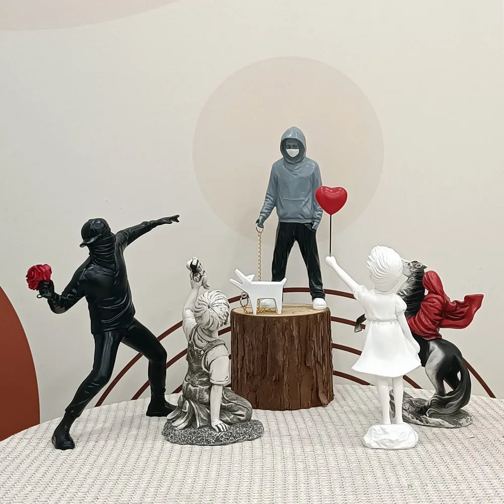 Sandsberg Banksy Skulpturensammlung | Blume Werfer & Ballon Mädchen | Pop Art Figuren | Moderne Büro- & Heimdekoration