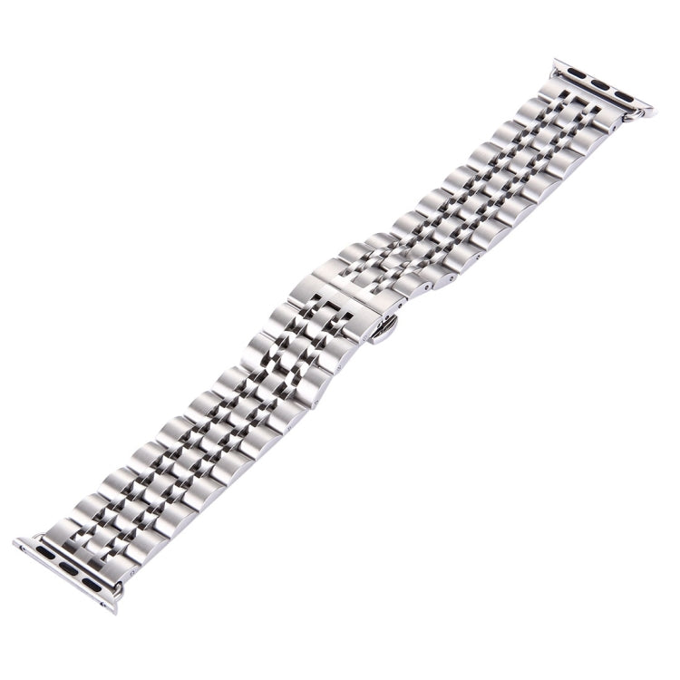 Sandsberg | 22mm Herren Versteckte Schmetterlingsschnalle 7 Perlen Edelstahl Uhrenarmband für Apple Watch 42mm (Silber)