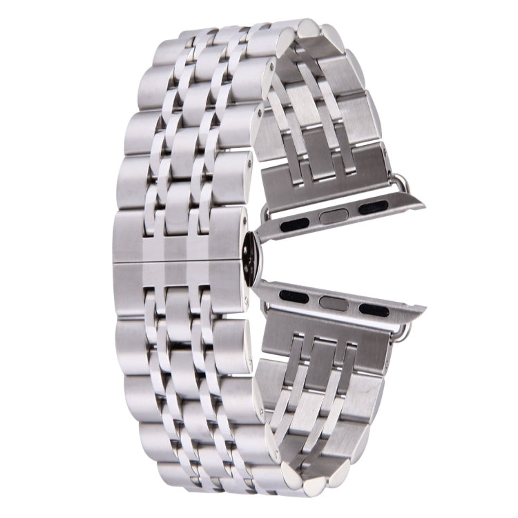 Sandsberg | 22mm Herren Versteckte Schmetterlingsschnalle 7 Perlen Edelstahl Uhrenarmband für Apple Watch 42mm (Silber)
