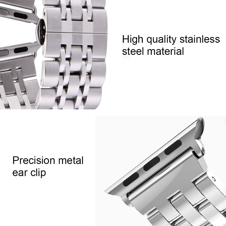 Sandsberg | 22mm Herren Versteckte Schmetterlingsschnalle 7 Perlen Edelstahl Uhrenarmband für Apple Watch 42mm (Silber)