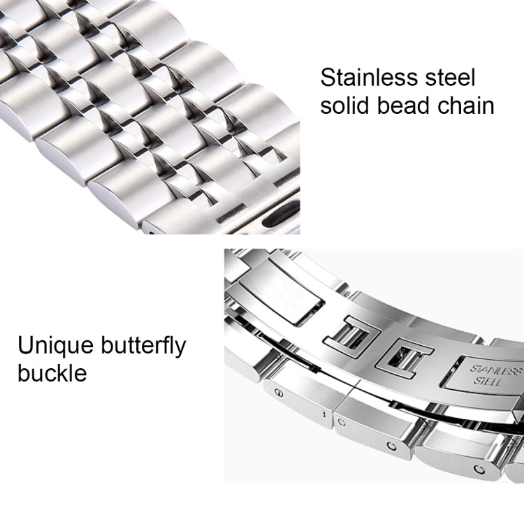 Sandsberg | 22mm Herren Versteckte Schmetterlingsschnalle 7 Perlen Edelstahl Uhrenarmband für Apple Watch 42mm (Silber)