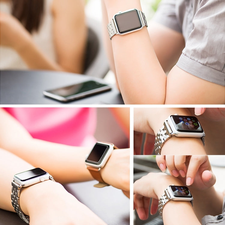 Sandsberg | 22mm Herren Versteckte Schmetterlingsschnalle 7 Perlen Edelstahl Uhrenarmband für Apple Watch 42mm (Silber)