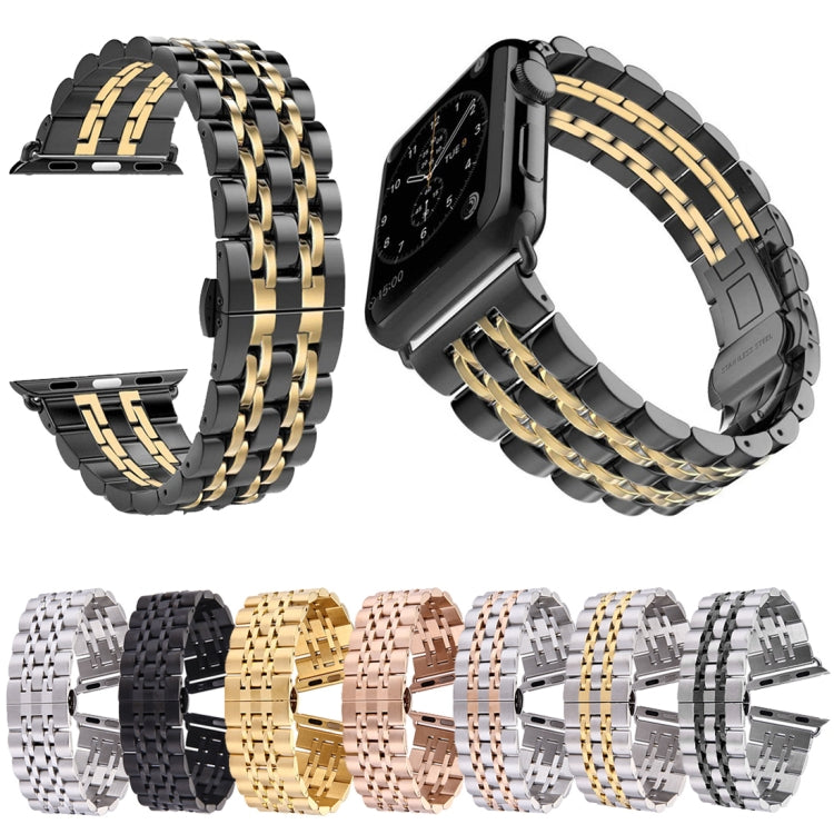 Sandsberg | 22mm Herren Versteckte Schmetterlingsschnalle 7 Perlen Edelstahl Uhrenarmband für Apple Watch 42mm (Silber)