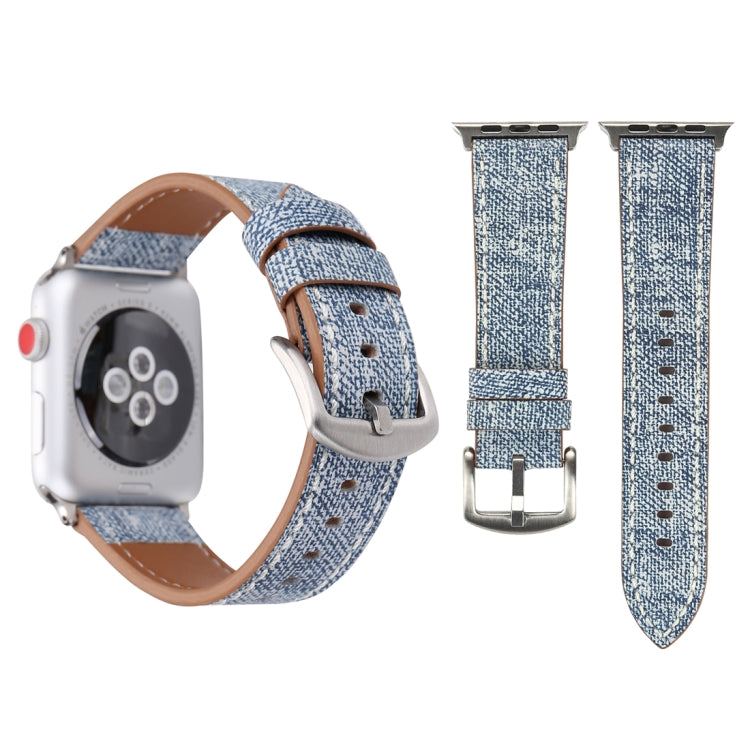Sandsberg | Für Apple Watch Series 10 42mm / 9&8&7 41mm / SE 3&SE 2&6&SE&5&4 40mm / 3&2&1 38mm Einfaches Mode Echtleder Cowboy Muster Uhrband (Babyblau)