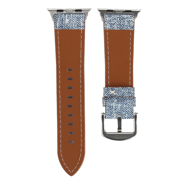 Sandsberg | Für Apple Watch Series 10 42mm / 9&8&7 41mm / SE 3&SE 2&6&SE&5&4 40mm / 3&2&1 38mm Einfaches Mode Echtleder Cowboy Muster Uhrband (Babyblau)