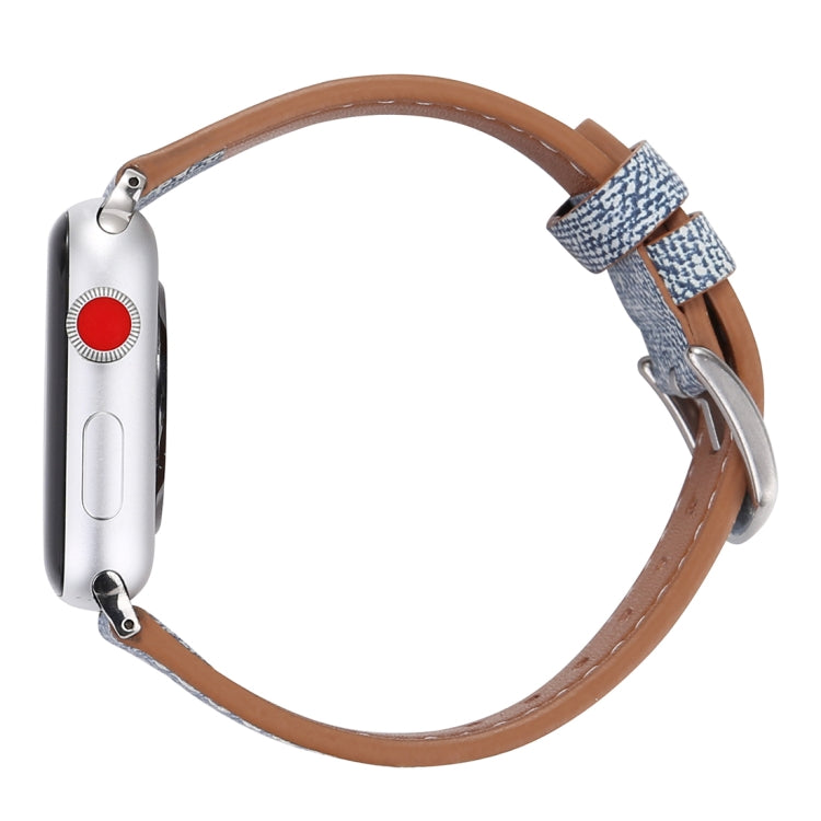 Sandsberg | Für Apple Watch Series 10 42mm / 9&8&7 41mm / SE 3&SE 2&6&SE&5&4 40mm / 3&2&1 38mm Einfaches Mode Echtleder Cowboy Muster Uhrband (Babyblau)
