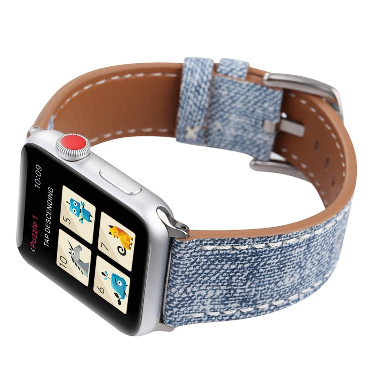 Sandsberg | Für Apple Watch Series 10 42mm / 9&8&7 41mm / SE 3&SE 2&6&SE&5&4 40mm / 3&2&1 38mm Einfaches Mode Echtleder Cowboy Muster Uhrband (Babyblau)