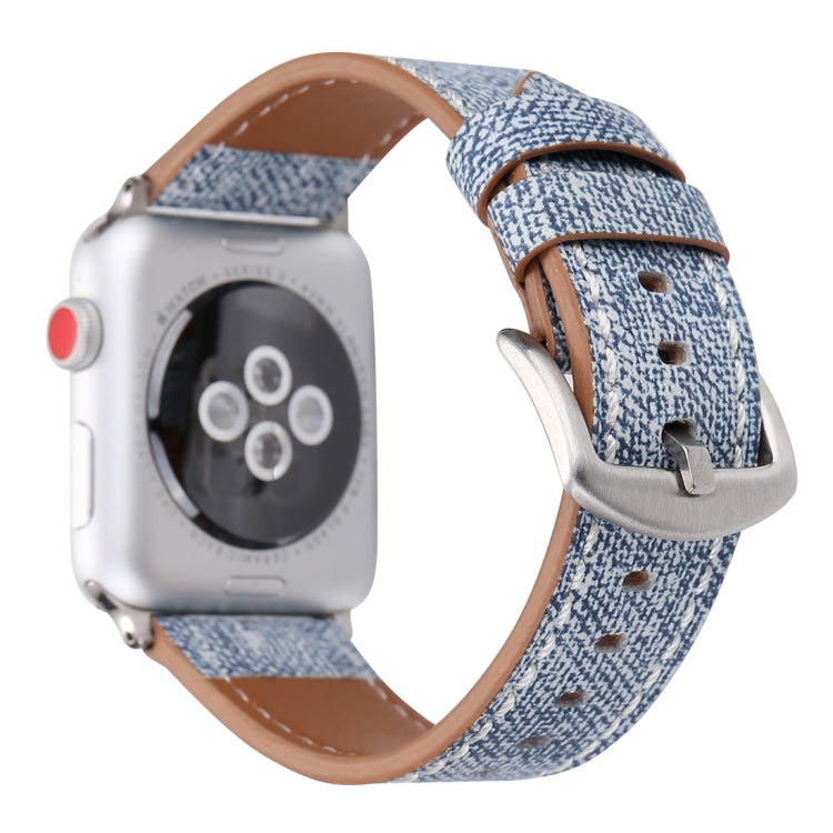 Sandsberg | Für Apple Watch Series 10 42mm / 9&8&7 41mm / SE 3&SE 2&6&SE&5&4 40mm / 3&2&1 38mm Einfaches Mode Echtleder Cowboy Muster Uhrband (Babyblau)