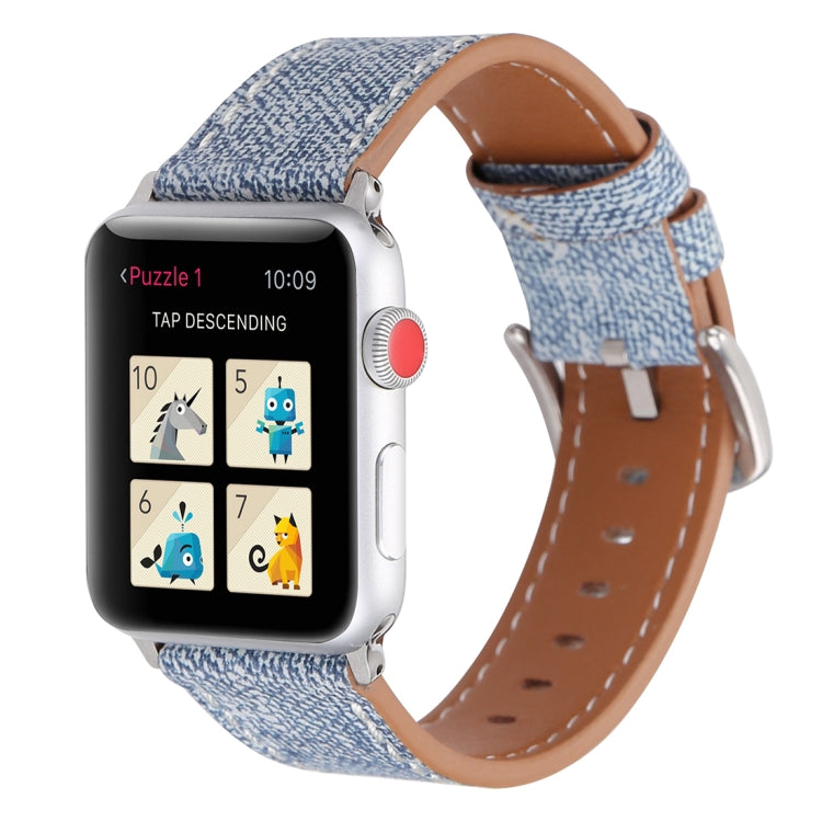 Sandsberg | Für Apple Watch Series 10 42mm / 9&8&7 41mm / SE 3&SE 2&6&SE&5&4 40mm / 3&2&1 38mm Einfaches Mode Echtleder Cowboy Muster Uhrband (Babyblau)