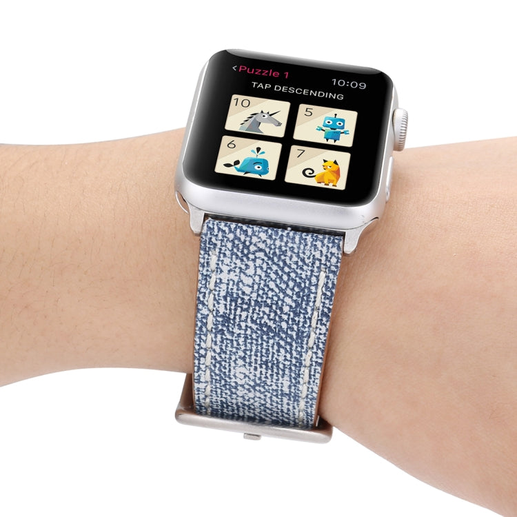 Sandsberg | Für Apple Watch Series 10 42mm / 9&8&7 41mm / SE 3&SE 2&6&SE&5&4 40mm / 3&2&1 38mm Einfaches Mode Echtleder Cowboy Muster Uhrband (Babyblau)