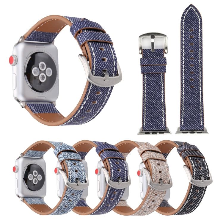 Sandsberg | Für Apple Watch Series 10 42mm / 9&8&7 41mm / SE 3&SE 2&6&SE&5&4 40mm / 3&2&1 38mm Einfaches Mode Echtleder Cowboy Muster Uhrband (Babyblau)