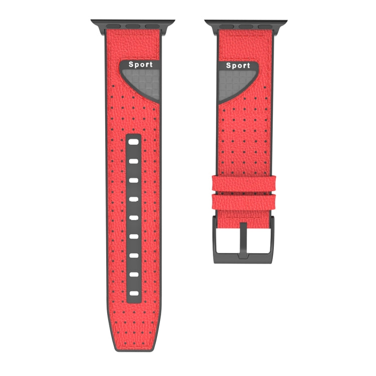 Sandsberg | Für Apple Watch Series 5 & 4 & 3 & 2 & 1 Universelle Silikonhaut + Kohlefaserstruktur Uhrband (Rot)