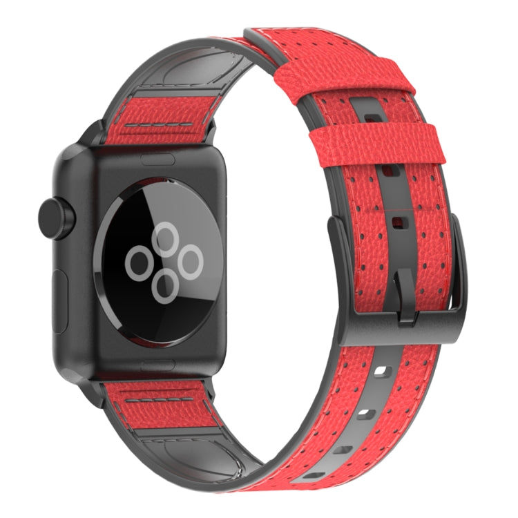 Sandsberg | Für Apple Watch Series 5 & 4 & 3 & 2 & 1 Universelle Silikonhaut + Kohlefaserstruktur Uhrband (Rot)