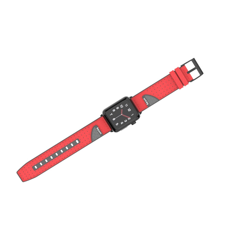 Sandsberg | Für Apple Watch Series 5 & 4 & 3 & 2 & 1 Universelle Silikonhaut + Kohlefaserstruktur Uhrband (Rot)