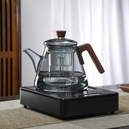 Sandsberg | Aetheris Glas Teekanne – Hitzebeständige Glaskanne mit Holzgriff & Teesieb (900ml)