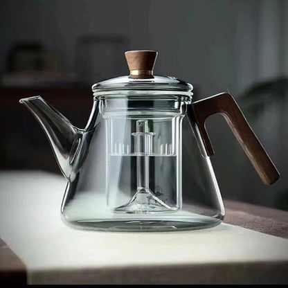 Sandsberg | Aetheris Glas Teekanne – Hitzebeständige Glaskanne mit Holzgriff & Teesieb (900ml)