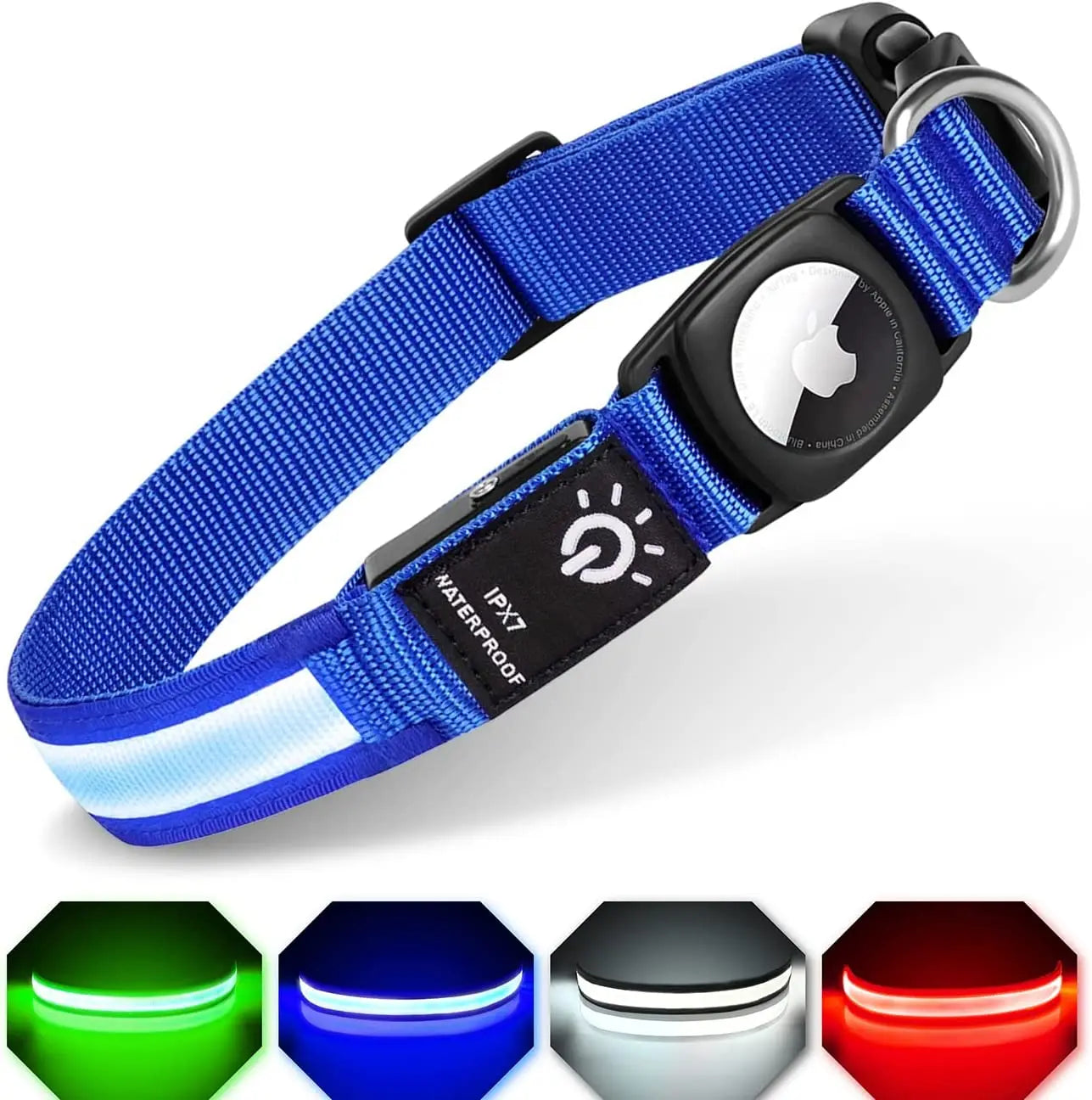 Schnellverschluss-Hundehalsband mit AirTag-Halter und LED-Licht