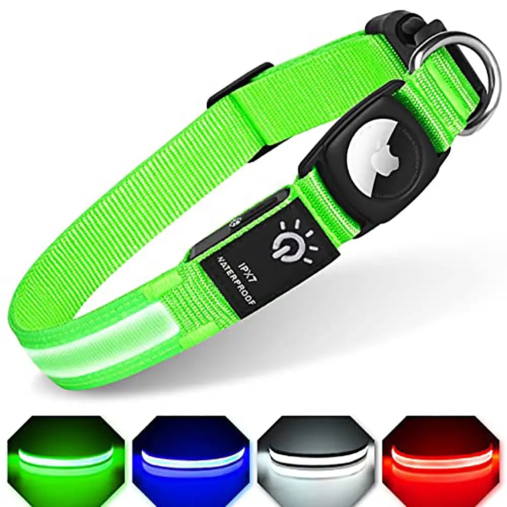 Schnellverschluss-Hundehalsband mit AirTag-Halter und LED-Licht