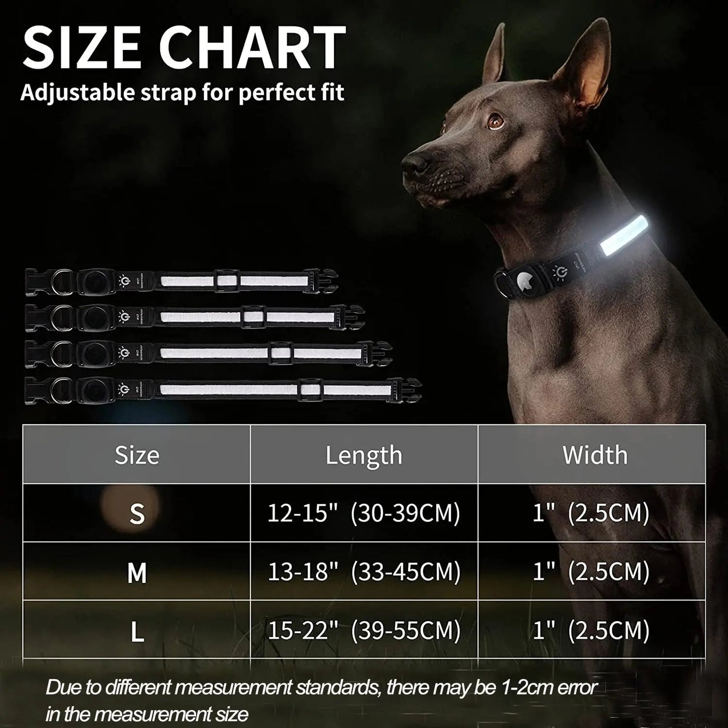 Schnellverschluss-Hundehalsband mit AirTag-Halter und LED-Licht