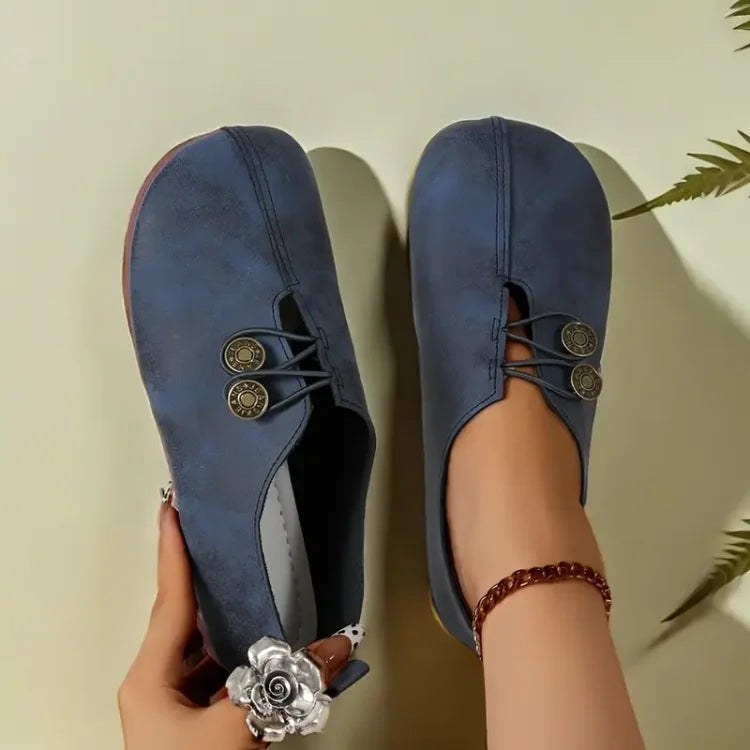 Damen elegante weiche Sohle runde Zehen Schnallen Dekoration flache Schuhe