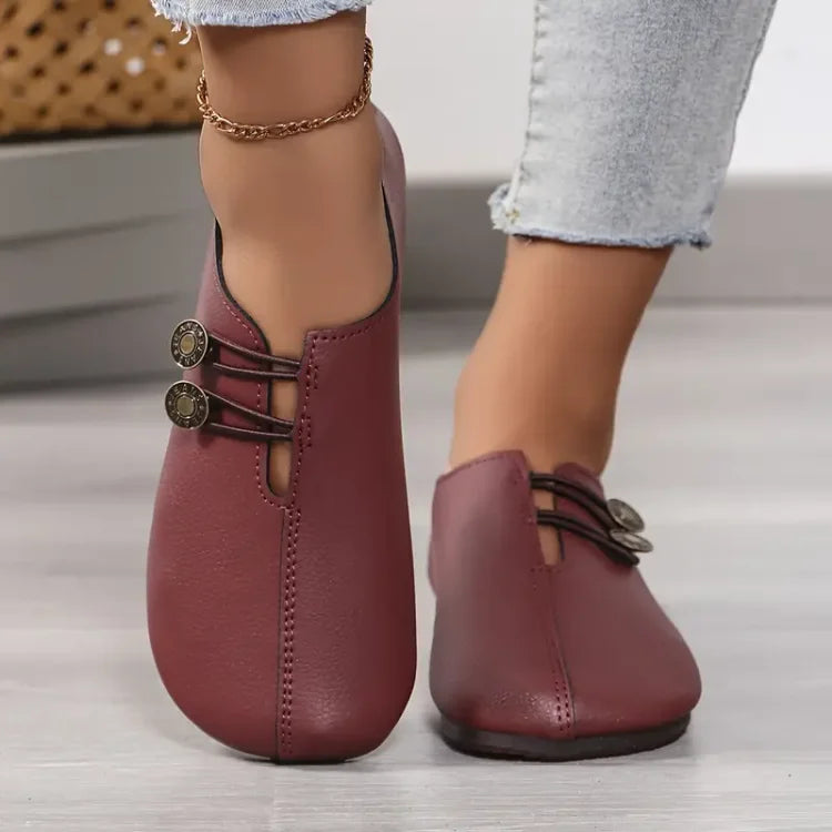 Damen elegante weiche Sohle runde Zehen Schnallen Dekoration flache Schuhe
