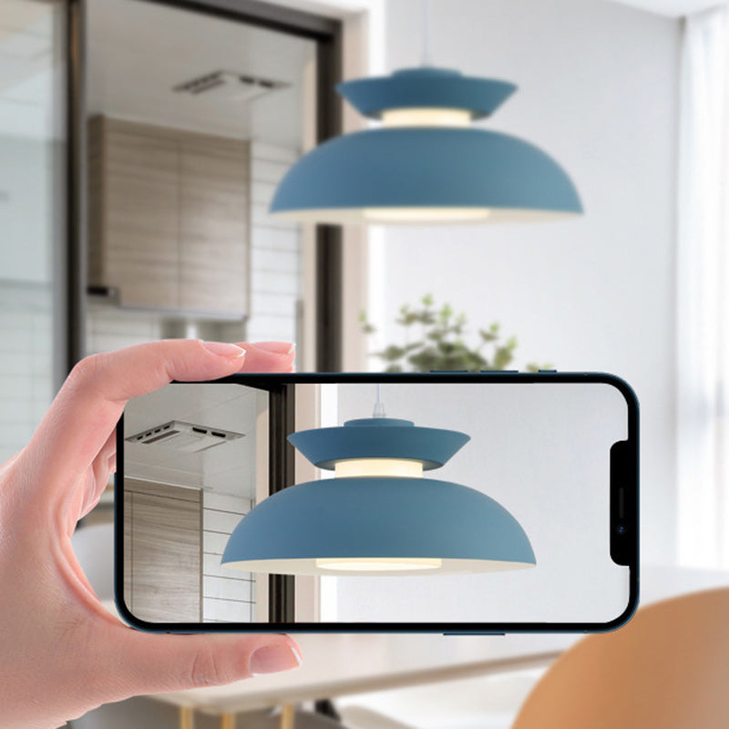 Zeitgenössische skandinavische Kuppel aus Aluminium Acryl 1-Licht Pendelleuchte für das Wohnzimmer