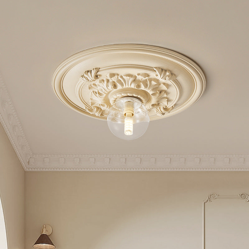 französische handgefertigte runde Relief-Resin-Glas 1-Licht Deckenleuchte für Flur
