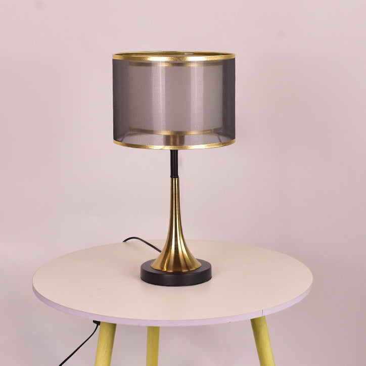 Zeitgenössischer Luxus Doppel-Schicht Trommel Stoffschirm Eisen 1-Licht Tischlampe Für Schlafzimmer