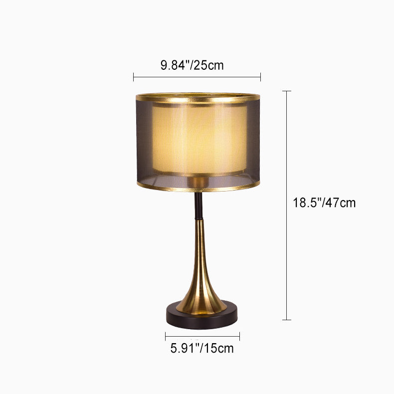 Zeitgenössischer Luxus Doppel-Schicht Trommel Stoffschirm Eisen 1-Licht Tischlampe Für Schlafzimmer