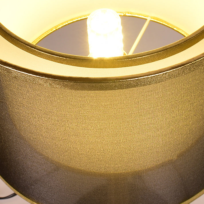 Zeitgenössischer Luxus Doppel-Schicht Trommel Stoffschirm Eisen 1-Licht Tischlampe Für Schlafzimmer