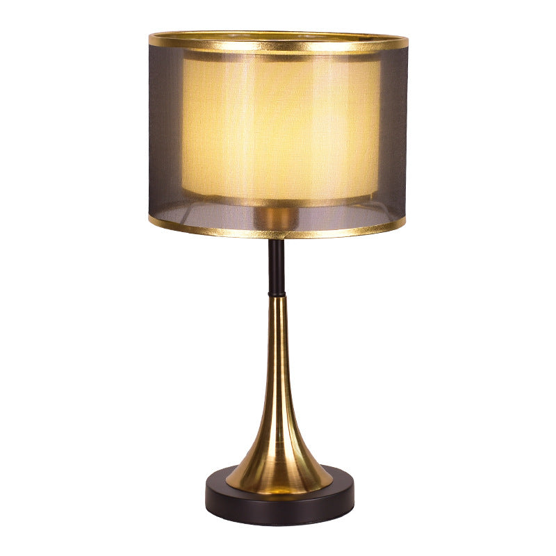 Zeitgenössischer Luxus Doppel-Schicht Trommel Stoffschirm Eisen 1-Licht Tischlampe Für Schlafzimmer