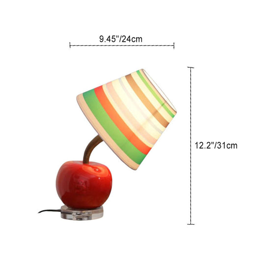 Zeitgenössische kreative geneigte Harz-Apfel-Stoffschirm 1-Lampen-Tischlampe für das Schlafzimmer