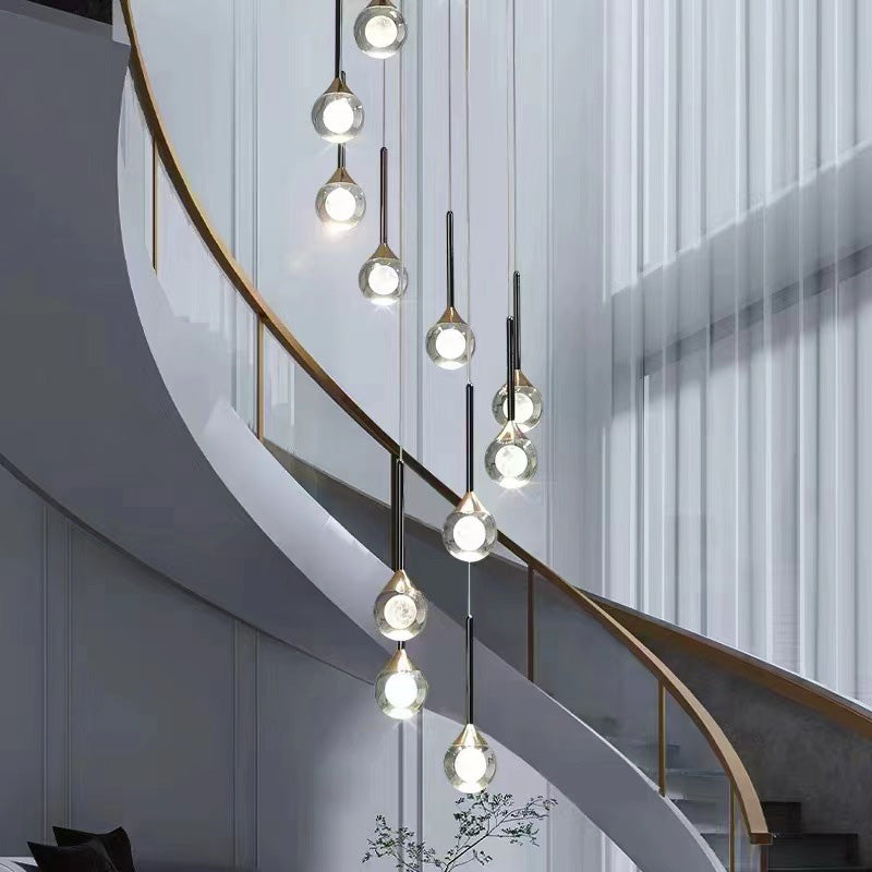 Zeitgenössische skandinavische Qualle Orb Kristall Eisen Aluminium LED Pendelleuchte für Schlafzimmer