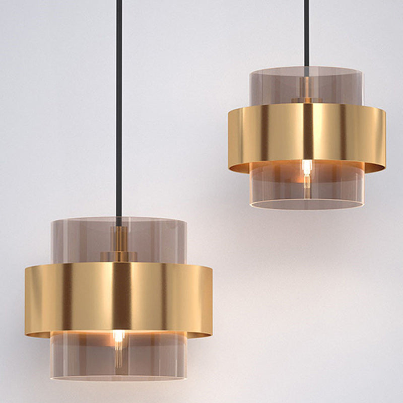 Zeitgenössische Skandinavische Runde Ring Glas Metall 1-Licht Pendelleuchte Für Wohnzimmer