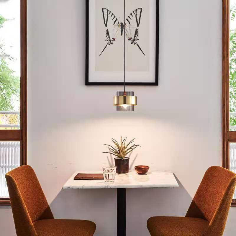 Zeitgenössische Skandinavische Runde Ring Glas Metall 1-Licht Pendelleuchte Für Wohnzimmer