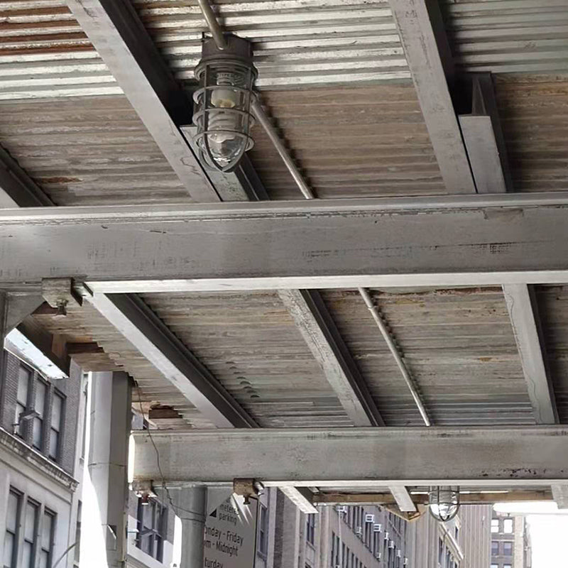 Industriewasserfeste Aluminiumlegierung Glaszylinder Käfig 1-Licht Halb-flush Deckenleuchte für Außenpatio