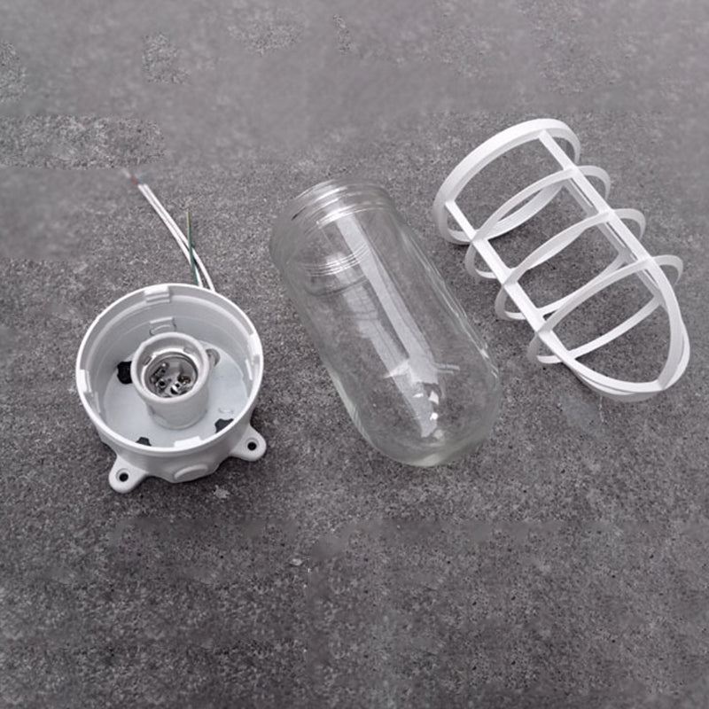 Industriewasserfeste Aluminiumlegierung Glaszylinder Käfig 1-Licht Halb-flush Deckenleuchte für Außenpatio