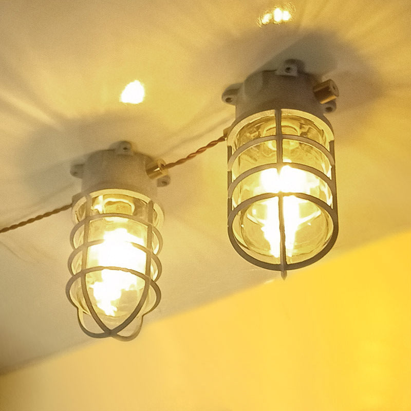 Industriewasserfeste Aluminiumlegierung Glaszylinder Käfig 1-Licht Halb-flush Deckenleuchte für Außenpatio