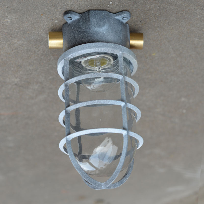Industriewasserfeste Aluminiumlegierung Glaszylinder Käfig 1-Licht Halb-flush Deckenleuchte für Außenpatio