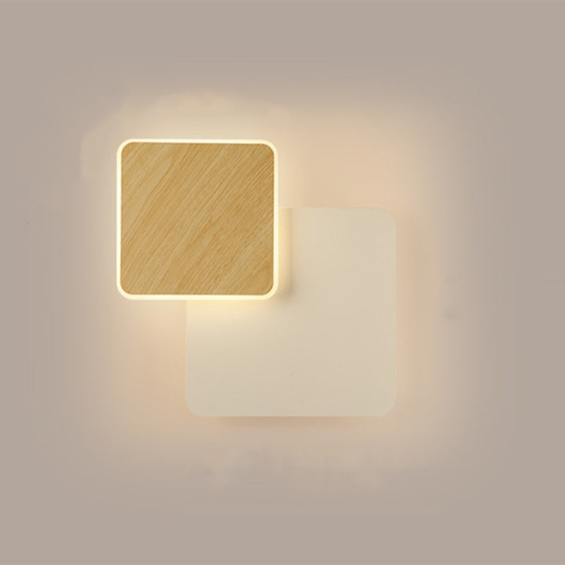 Zeitgenössische skandinavische Eisen-Acryl runde quadratische drehbare LED-Wandleuchte für Nachttisch