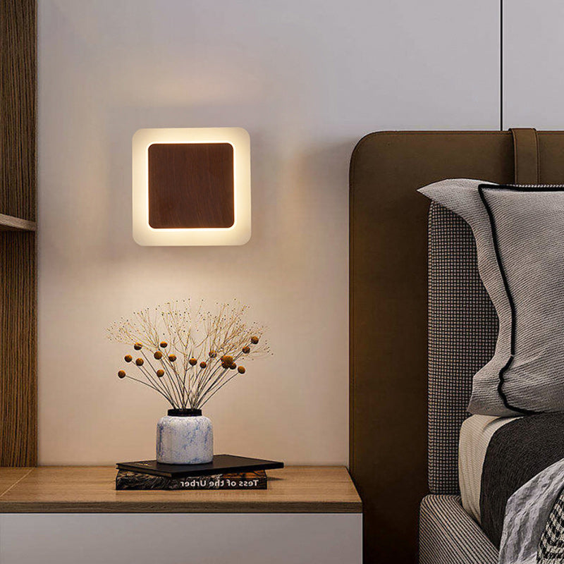 Zeitgenössische skandinavische Eisen-Acryl runde quadratische drehbare LED-Wandleuchte für Nachttisch