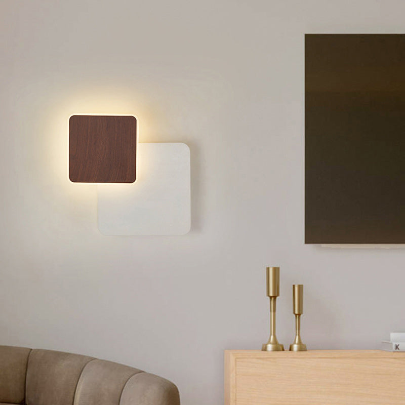Zeitgenössische skandinavische Eisen-Acryl runde quadratische drehbare LED-Wandleuchte für Nachttisch